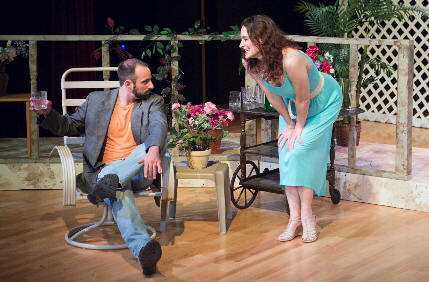 Tom Anello and Sabrina Lynn Gore at the bickering Benedick and Beatrice in Outre Theatre Company's Much Ado About Nothing / Photo by George Wenztler
