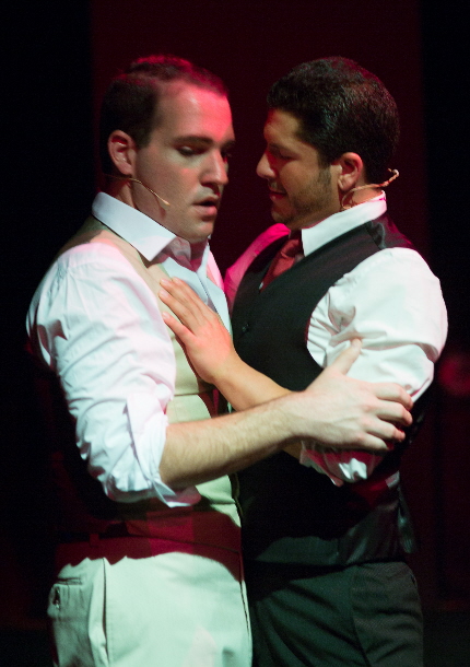 Mike Westrich and Conor Walton as sociopathic killers in Thrill Me, a chamber musical from Outre Theatre Company