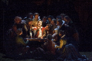 Luke Humphrey (centre) as Will Shakespeare with members of the company in Shakespeare in Love. Photography by David Hou.