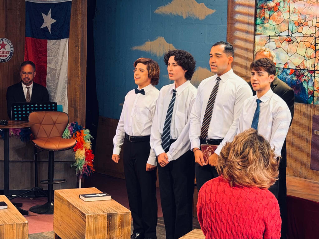 Singing out at Southern Baptist Sissies at Artbuzz Theatrics: Christopher Hamblin, Brian Piedra, Graysen Master, Matthew Almeida, and Kole Rosining (Photos by Preston Bircher)
